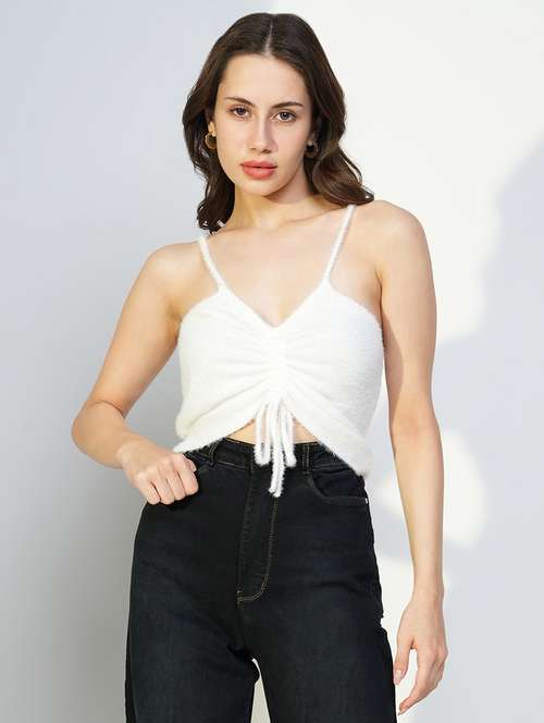women white solid shoulder strap top - 21643507 - Very Small Image - 1
