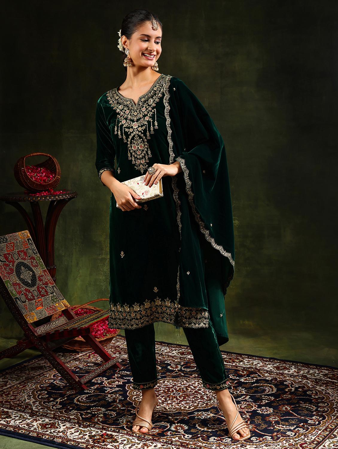women embroidered three quarter sleeve suit set - 21646849 - Standard Image - 3