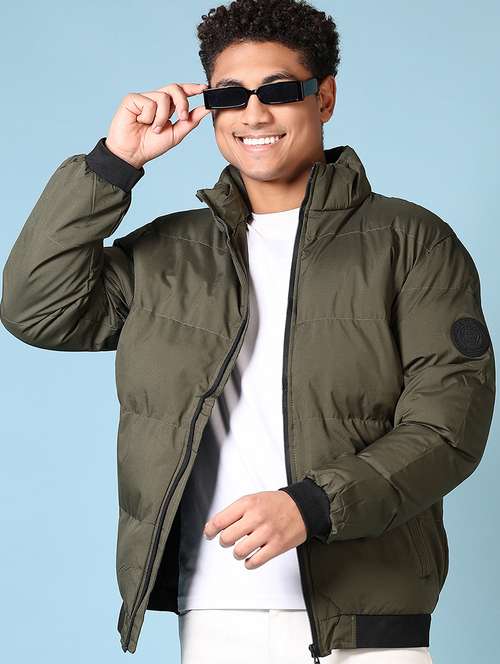 men solid stand collar long sleeve puffer jacket - 21651645 - Very Small Image - 1