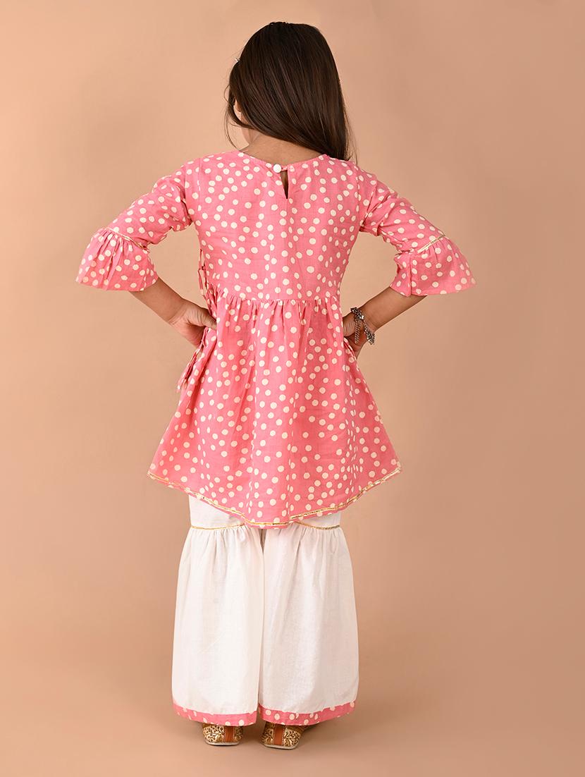 girls polka dots kurta sharara set - 21653338 - Standard Image - 3