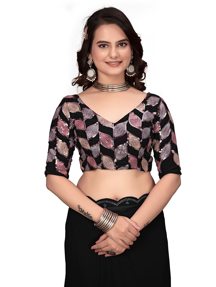 women black embellished saree with blouse - 21659976 - Zoom Image - 4