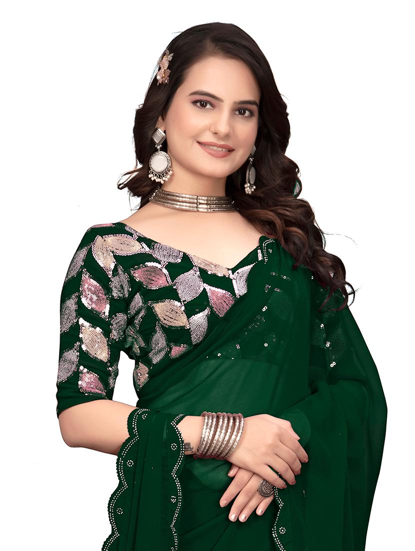 women green embellished saree with blouse - 21659977 - Zoom Image - 2