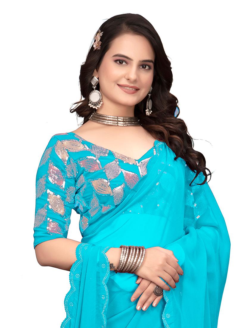 women light blue embellished saree with blouse - 21659982 - Standard Image - 3