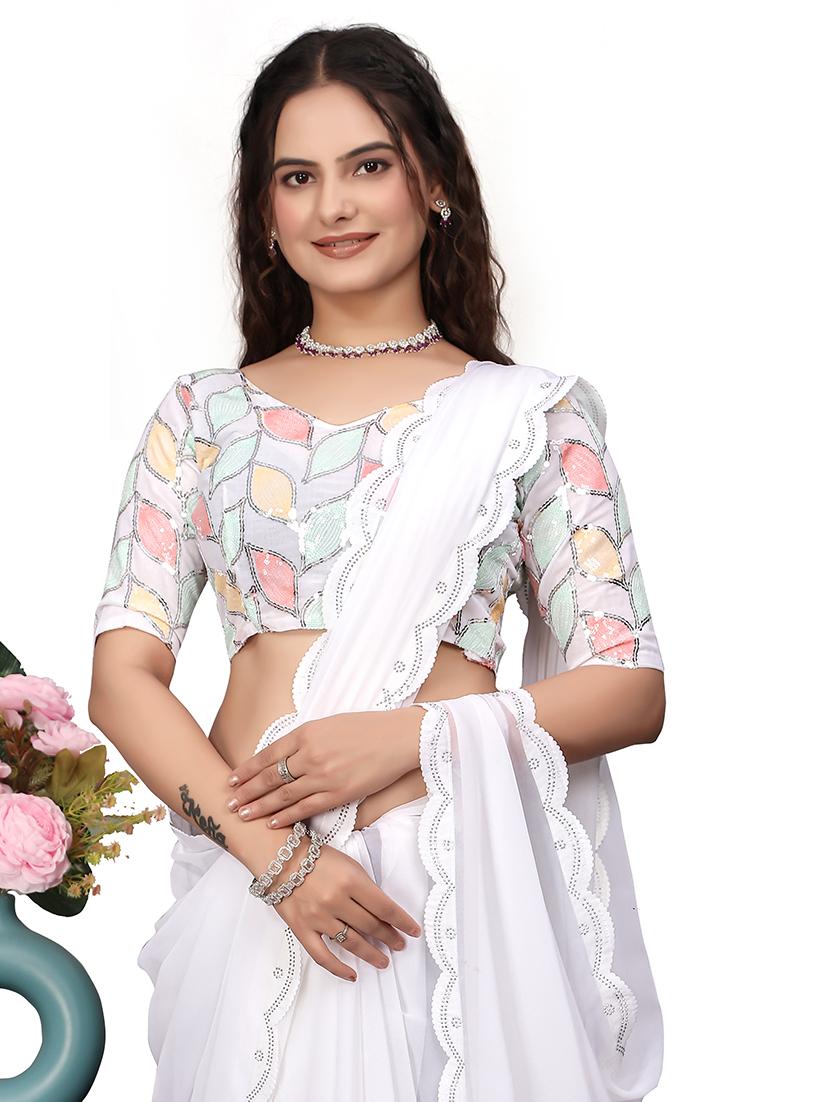women white embellished saree with blouse - 21659983 - Zoom Image - 3