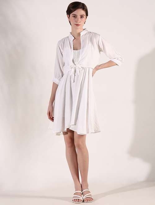 women white solid fit & flare dress with shrug - 21661474 - Very Small Image - 1