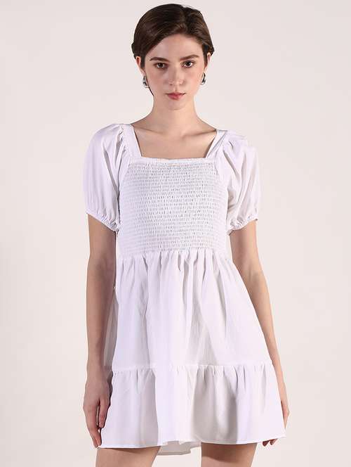 women white solid square neck tiered dress - 21661479 - Very Small Image - 1