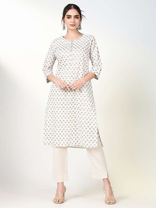 women printed roll up sleeve straight kurta - 21661546 - Very Small Image - 1
