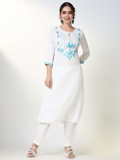 women white embroidered kurta pant se - 21661598 - Very Small Image - 1