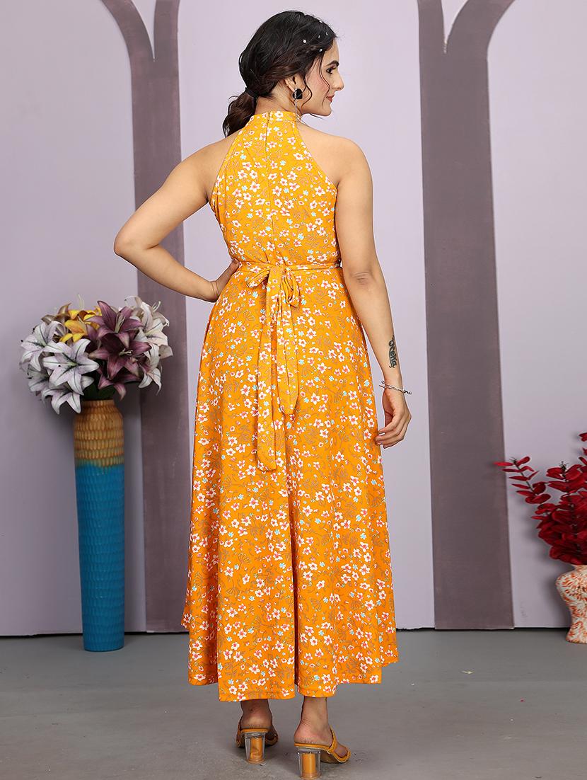 women floral printed halter neck high-low dress - 21663442 - Standard Image - 3