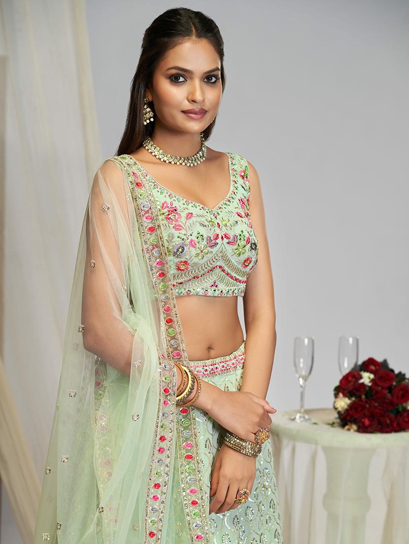women thread embroidery georgette semi-stitched lehenga choli with dupatta - 21663480 - Standard Image - 4