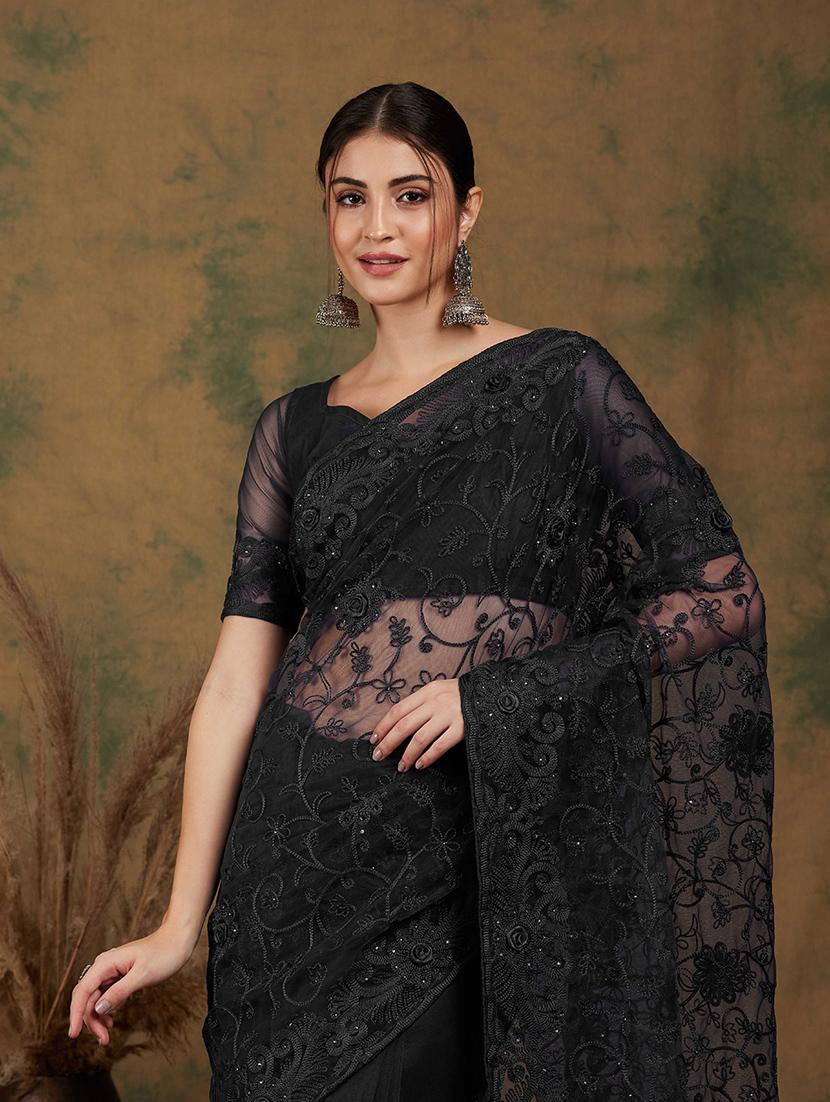 women solid with work embellished saree with blouse - 21665616 - Zoom Image - 3