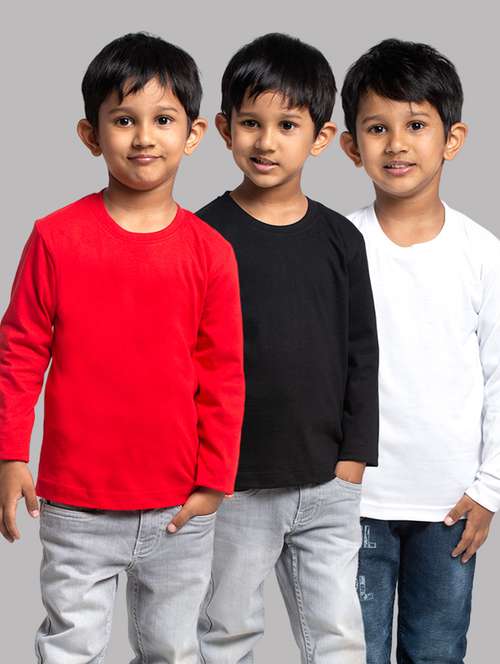 boys pack of 3 solid long sleeve regular fit t-shirt - 21667185 - Very Small Image - 1