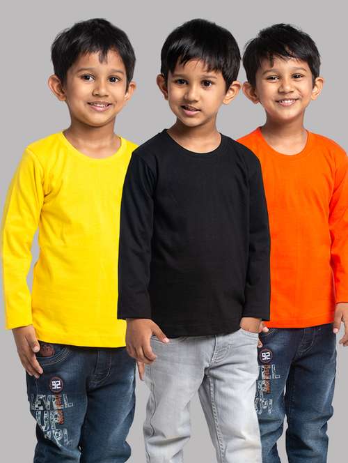 boys pack of 3 solid long sleeve regular fit t-shirt - 21667187 - Very Small Image - 1