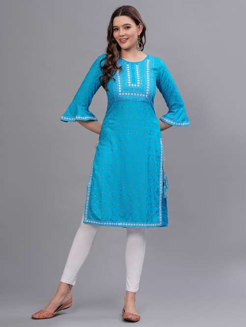 women printed round neck straight kurta - 21669404 - Very Small Image - 1