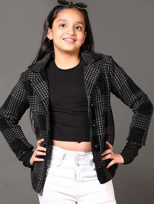 girls checkered long sleeve coat - 21672349 - Very Small Image - 1