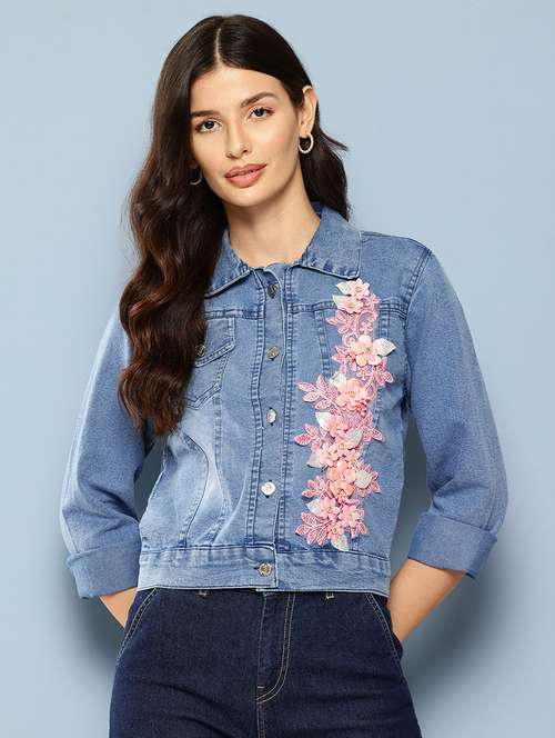women collared long sleeves denim jacket - 21673084 - Very Small Image - 1