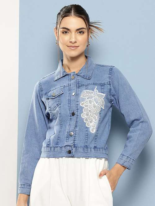 women collared long sleeves denim jacket - 21673088 - Very Small Image - 1