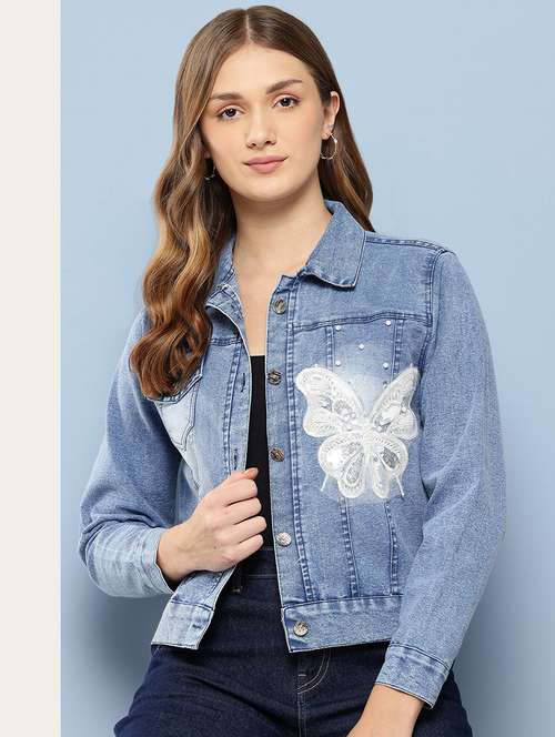 women collared long sleeves denim jacket - 21673090 - Very Small Image - 1