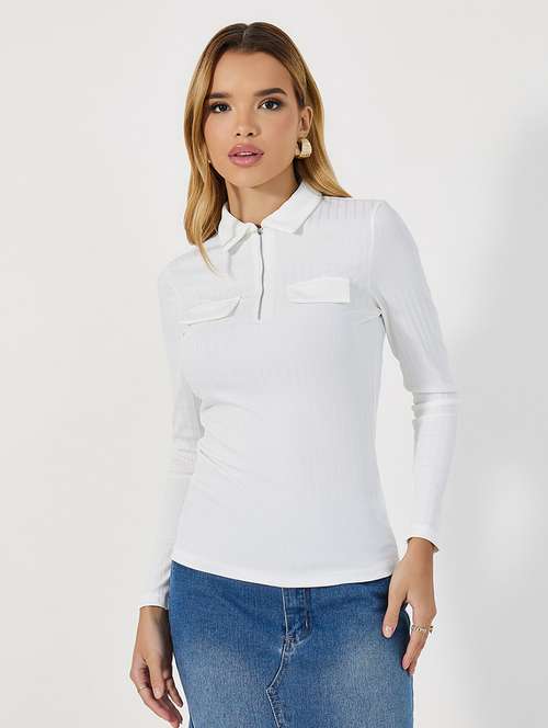women solid collared long sleeves top - 21673738 - Very Small Image - 1