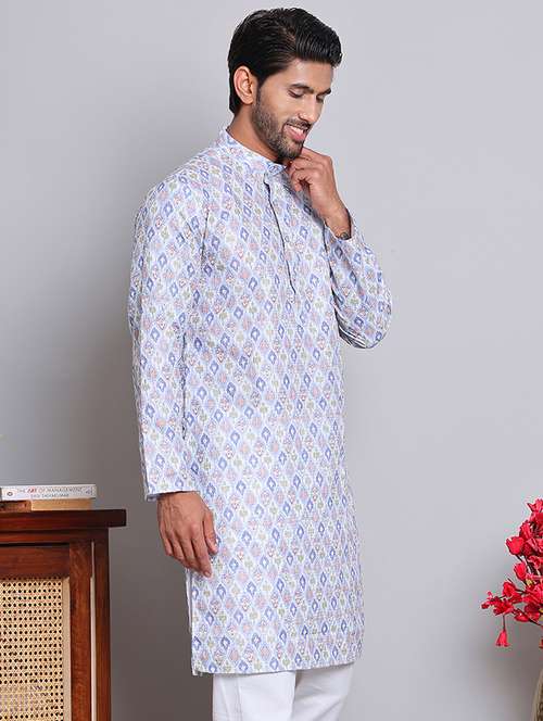 men printed mandarin neck long kurta - 21675155 - Very Small Image - 1