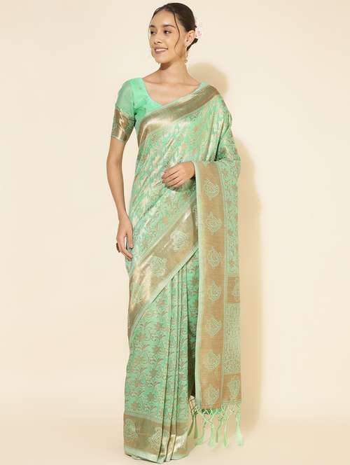 women self design chanderi saree with blouse - 21678673 - Very Small Image - 1