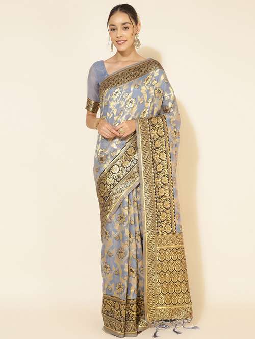 women self design chanderi saree with blouse - 21678676 - Very Small Image - 1