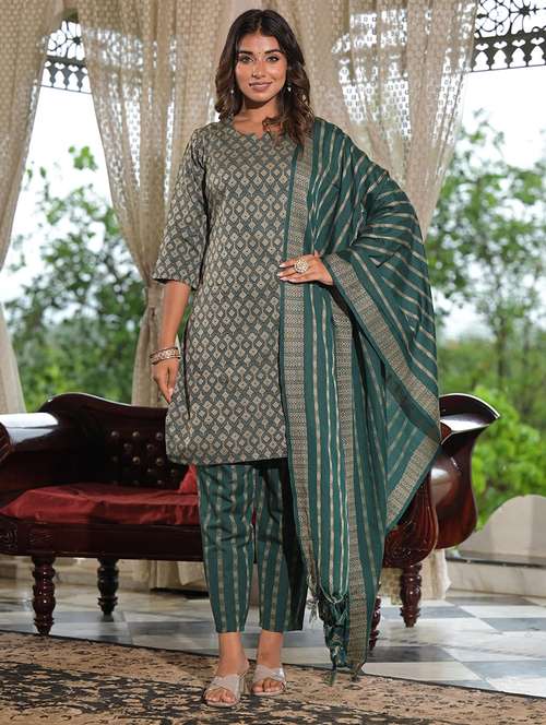 women geometric printed kurta pant set with dupatta - 21680494 - Very Small Image - 1