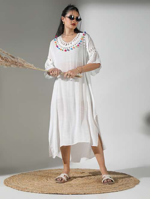 white cotton blend aline dress - 21682047 - Very Small Image - 1