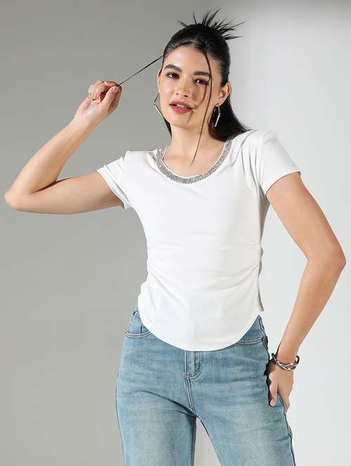 women white solid short sleeve top - 21682253 - Very Small Image - 1