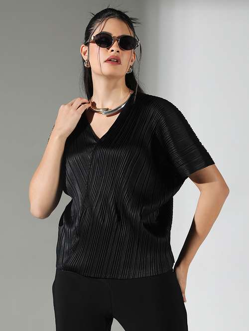 women black solid short sleeve top - 21682317 - Very Small Image - 1