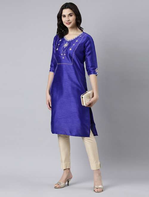 women embroidered three quarter sleeve straight kurta - 21682693 - Very Small Image - 1