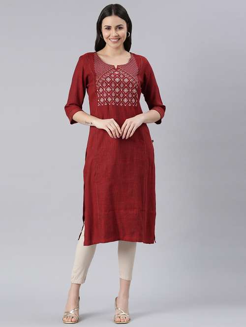 women embroidered three quarter sleeve straight kurta - 21682707 - Very Small Image - 1