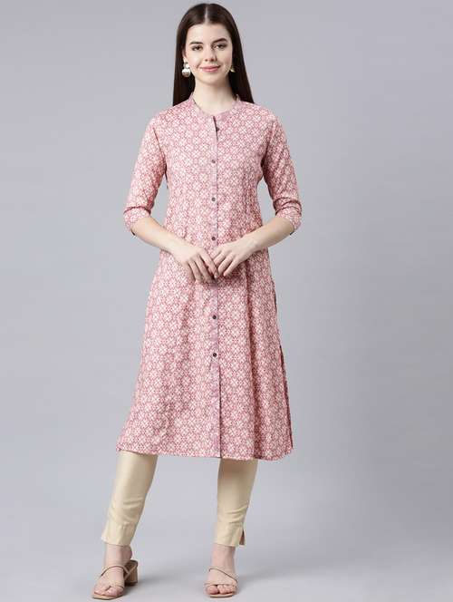 women mandarin neck printed side slit kurta - 21682718 - Very Small Image - 1