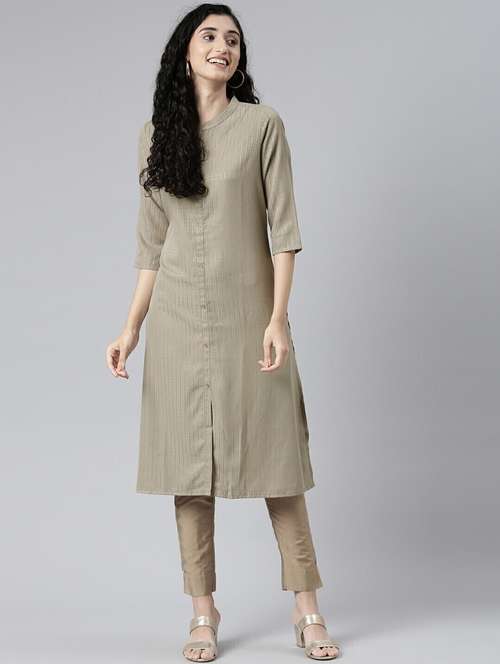 women self designed mandarin neck a-line kurta - 21682762 - Very Small Image - 1