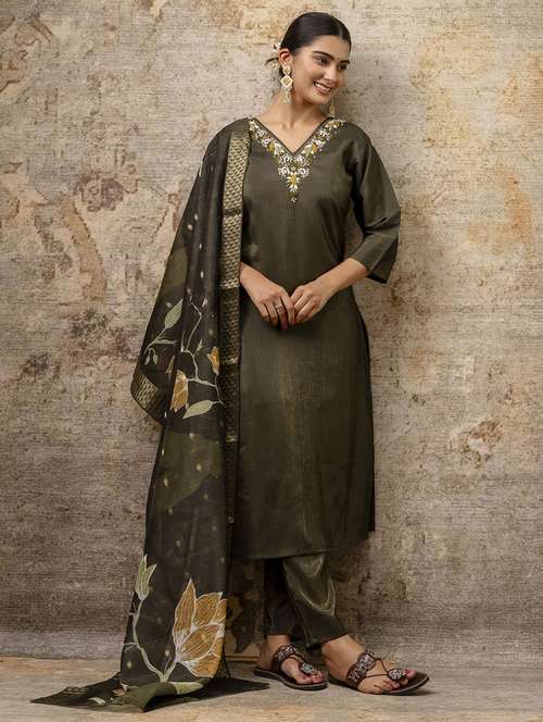 women three quarter sleeve kurta pant with dupatta set - 21684130 - Very Small Image - 1