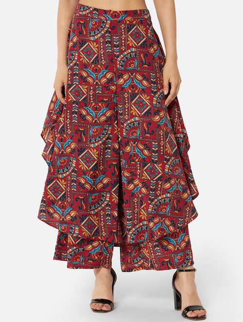 women printed mid rise flared palazzo - 21684861 - Very Small Image - 1
