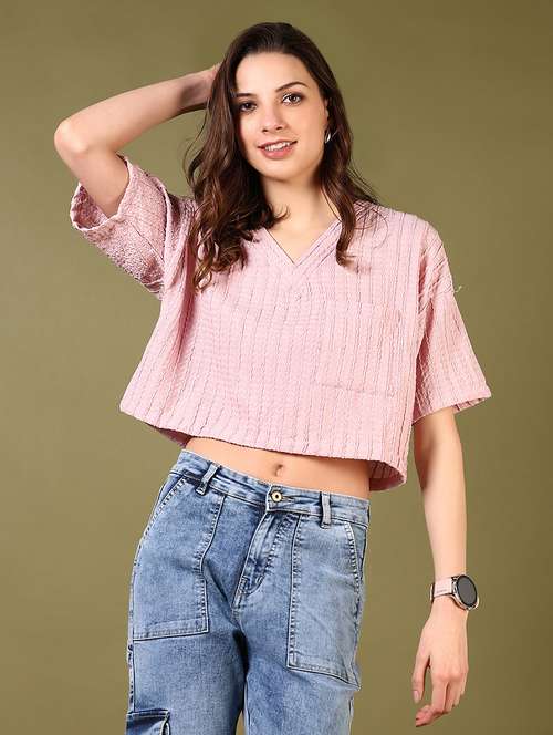 women solid short sleeves crop top - 21685158 - Very Small Image - 1