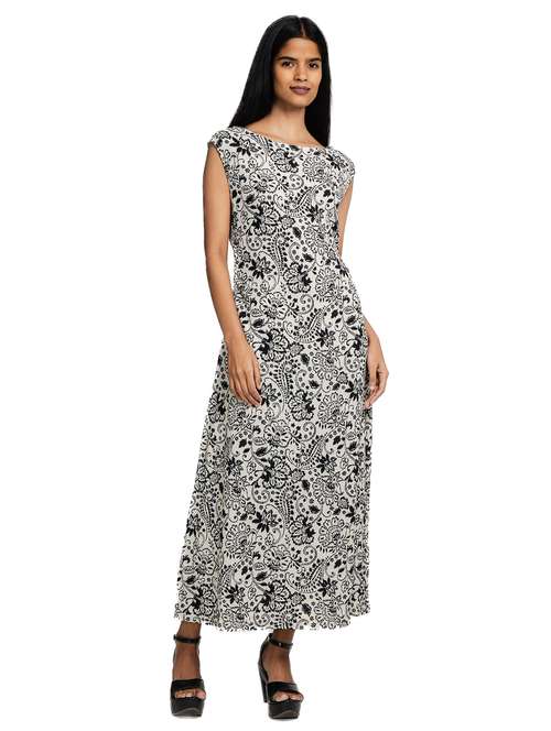women printed cap sleeves a-line dress - 21687097 - Very Small Image - 1