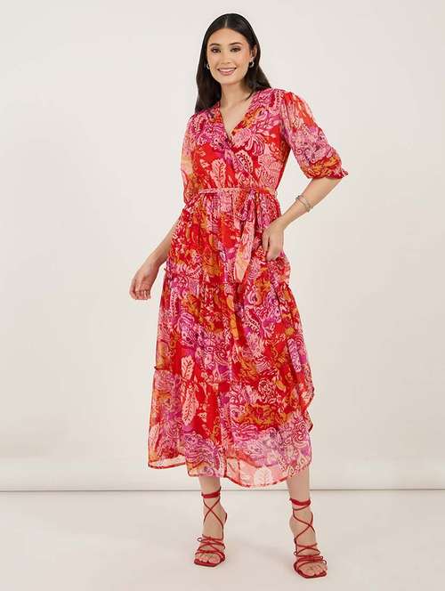 women printed puff sleeves tiered dress - 21692579 - Very Small Image - 1