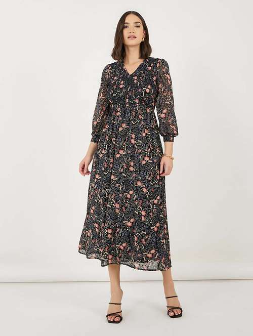 women floral print puff sleeves tiered dress - 21692583 - Very Small Image - 1