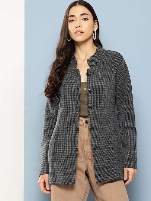 women long sleeves self design cardigan - 21694988 - Very Small Image - 1