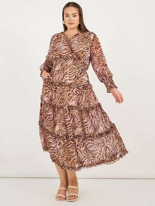 women plus size printed long sleeves tiered dress - 21695349 - Very Small Image - 1