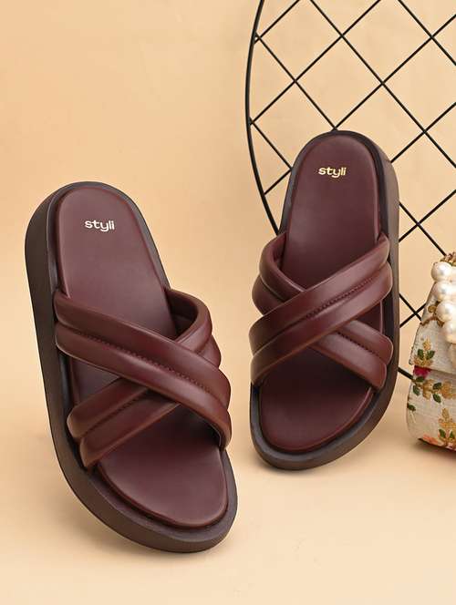 maroon pu slip on sandals - 21695401 - Very Small Image - 1