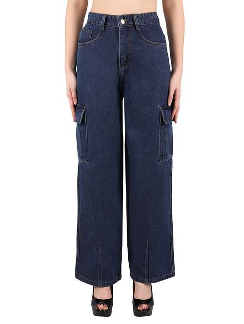 women solid high rise wide leg cargo - 21696454 - Very Small Image - 1