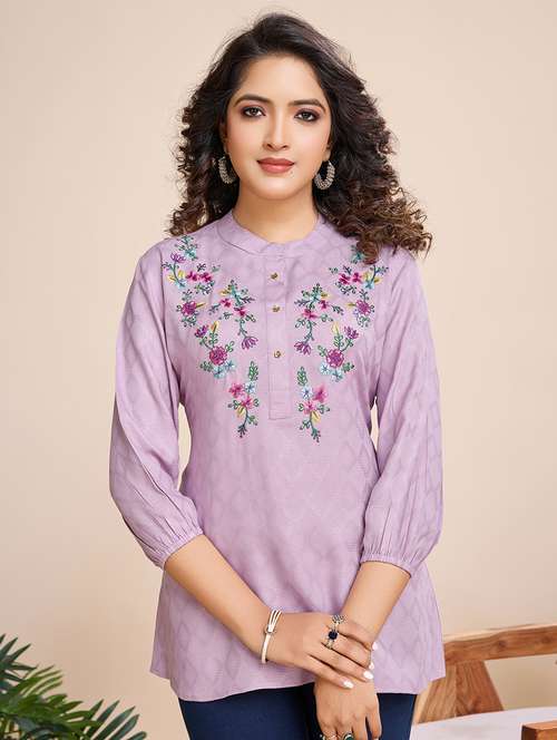 women embroidered three quarter sleeves a-line top - 21699003 - Very Small Image - 1
