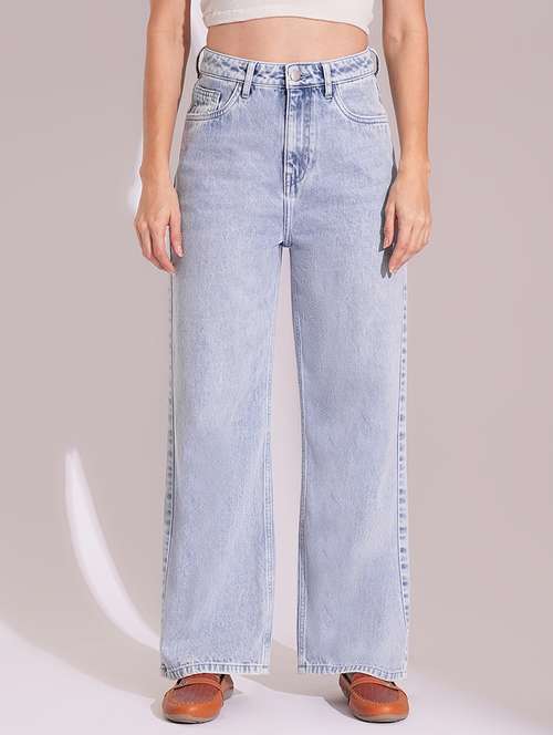 globus women light blue cotton high rise straight fit jeans - 21704445 - Very Small Image - 1