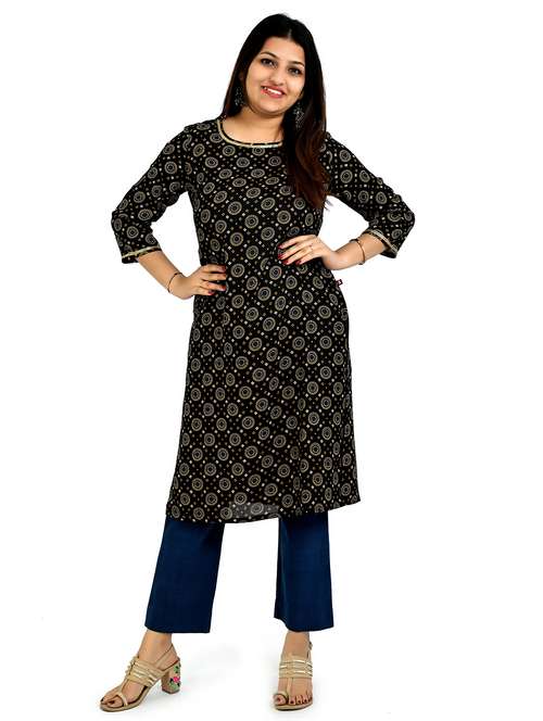 women printed three quarter sleeve staright kurta - 21708123 - Very Small Image - 1