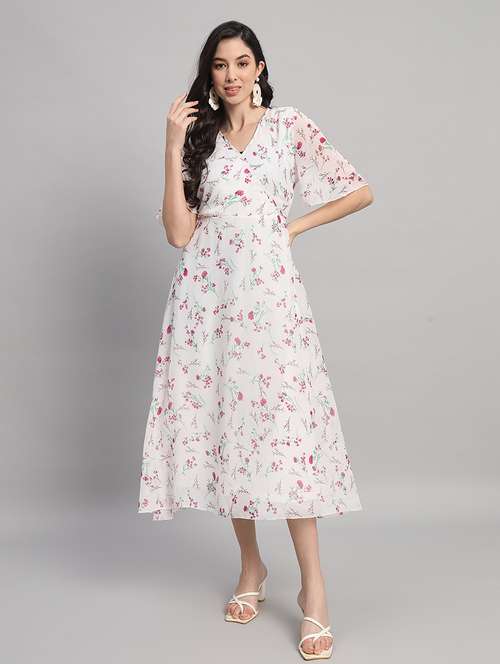 women floral print bell sleeves fit & flare dress - 21709701 - Very Small Image - 1