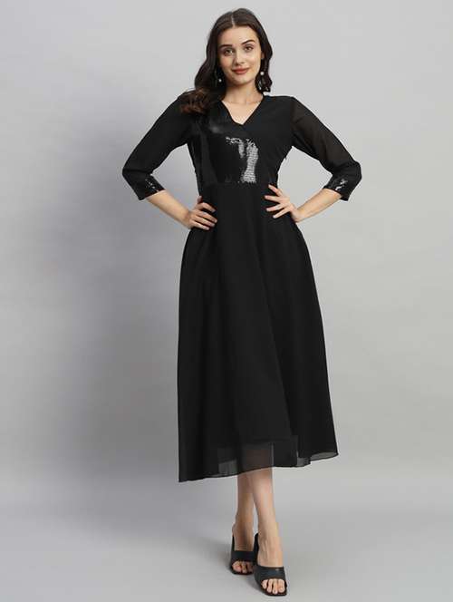 women sequined overlap neck fit & flared dress - 21709702 - Very Small Image - 1