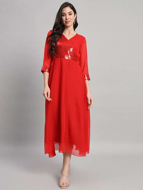 women sequined  overlap neck fit & flare dress - 21709703 - Very Small Image - 1